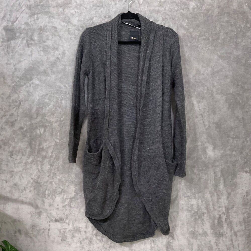 ICHI Open Front Cocoon Cardigan sweater wool blend women’s size XS GRAY